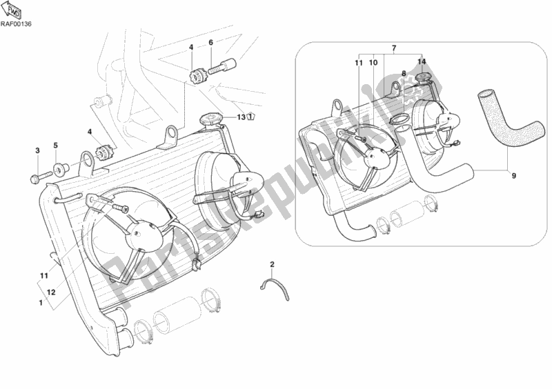 Tutte le parti per il Refrigeratore D'acqua del Ducati Superbike 999 S 2004